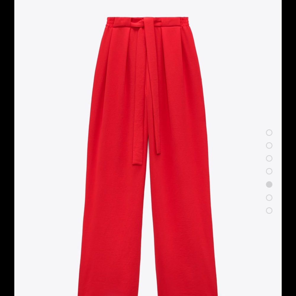 Zara Red Trouser Pants Tie Wide Flowy
